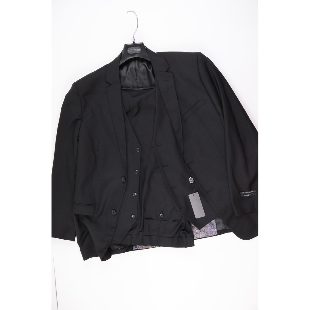 Gianni Uomo 3-Piece Suit Slim Fit Black Solid 46L NWT
